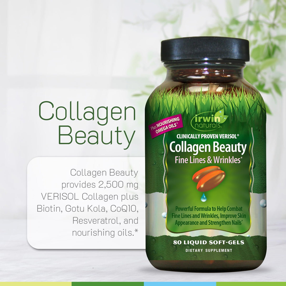 Irwin Naturals Complément Alimentaire Collagène 2500 mg gélules dans une main