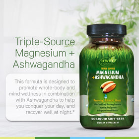 Irwin Naturals Complément Alimentaire Magnésium + Ashwagandha 281g - étiquette