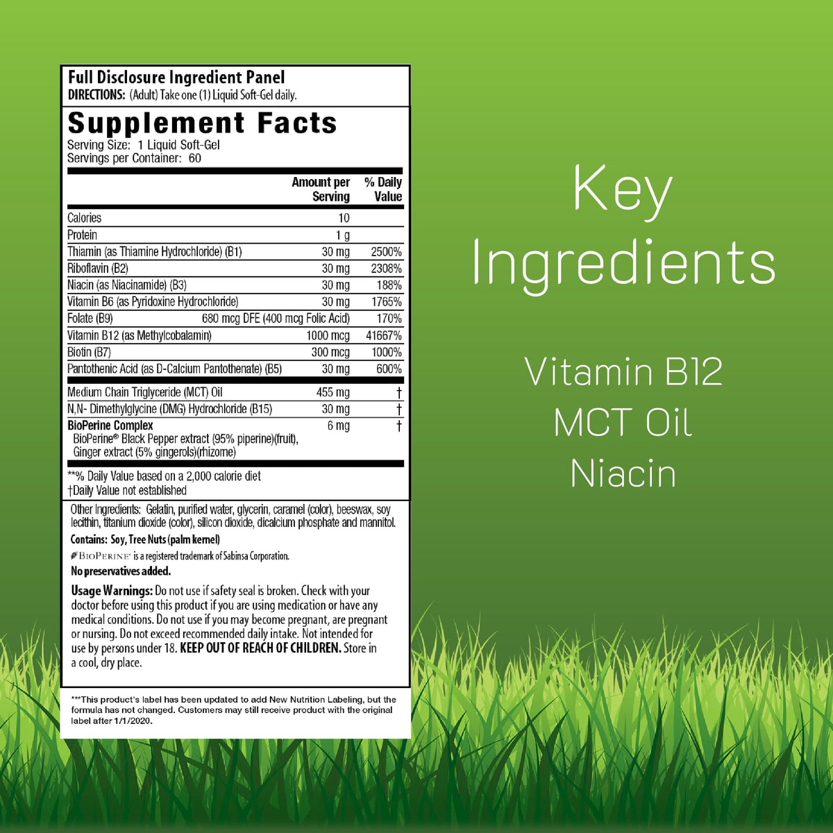 Irwin Naturals Complexe B Avancé 272g - étiquette avec ingrédients