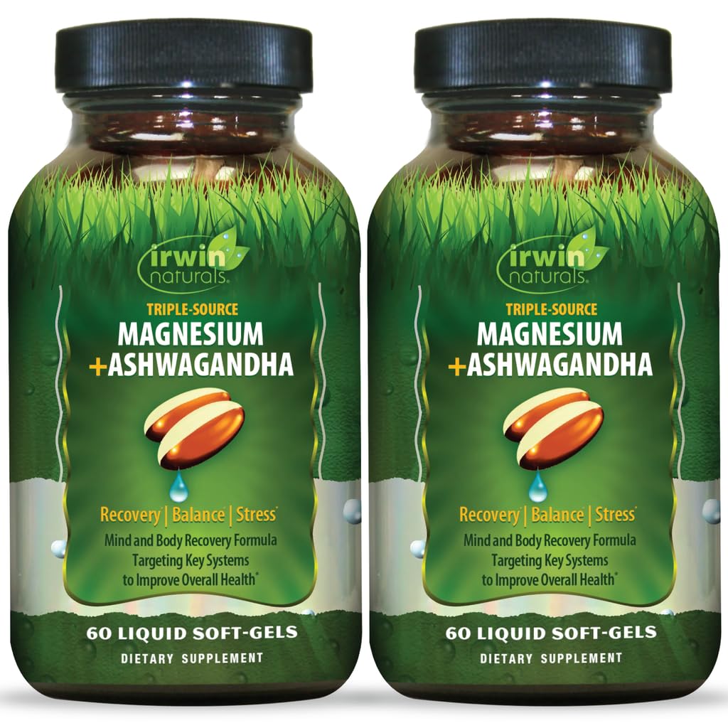 Irwin Naturals Magnésium Triple Source + Ashwagandha gélules liquides avant