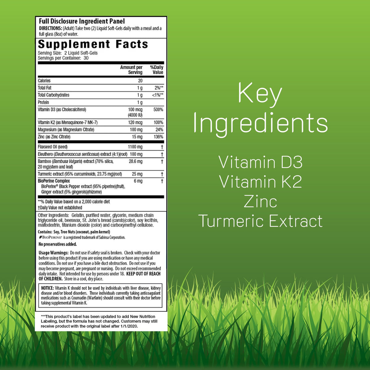 Irwin Naturals Mega D3 & K2 + Extrait de Curcuma capsules liquides