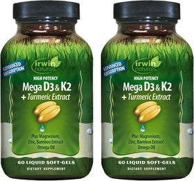 Irwin Naturals Mega D3 & K2 + Extrait de Curcuma pack avant