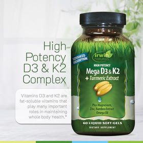Irwin Naturals Mega D3 & K2 gélules avec ingrédients