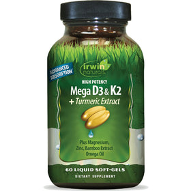 Irwin Naturals Mega D3 & K2 gélules liquides vue de face