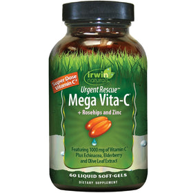 Irwin Naturals Mega Vita-C + Zinc 60 gélules, vue avant du flacon