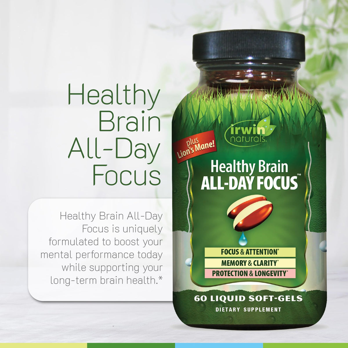 Irwin Naturals Soutien Cognitif Nootropique gélules molles avec flacon ouvert