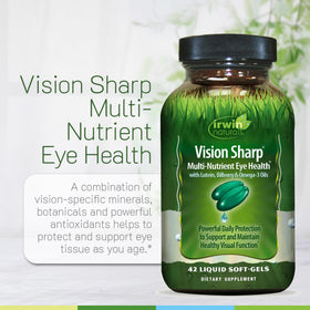 Irwin Naturals Vision Sharp en milieu de vie avec livre et lunettes
