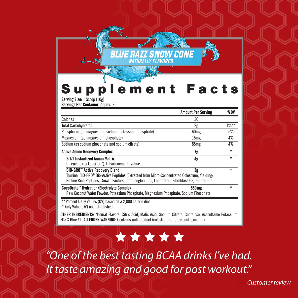 iSatori Amino-GRO BCAA Poudre arrière avec informations nutritionnelles