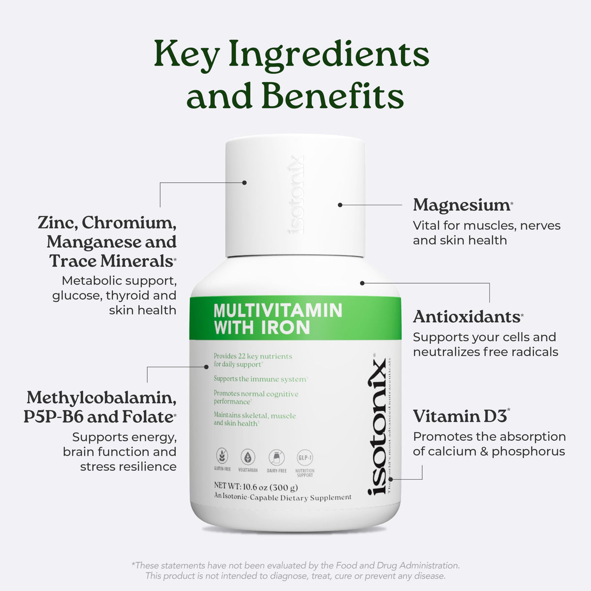 Isotonix Multivitamin avec Fer, poudre isotoniques dans un verre