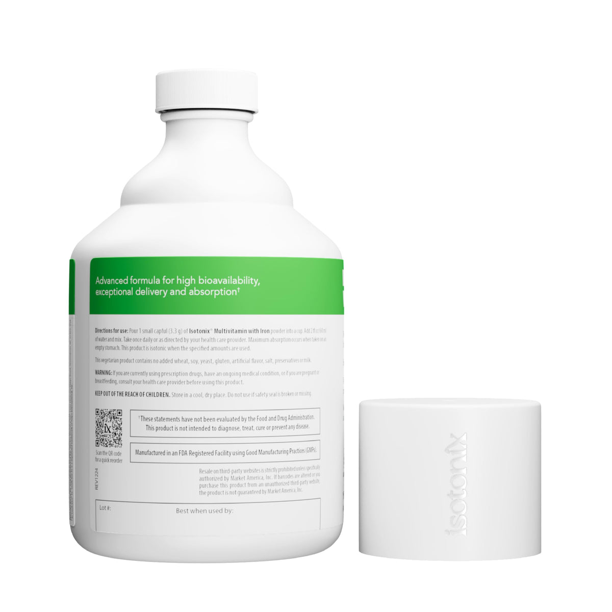 Isotonix Multivitamin avec Fer, présentation du produit sur fond neutre