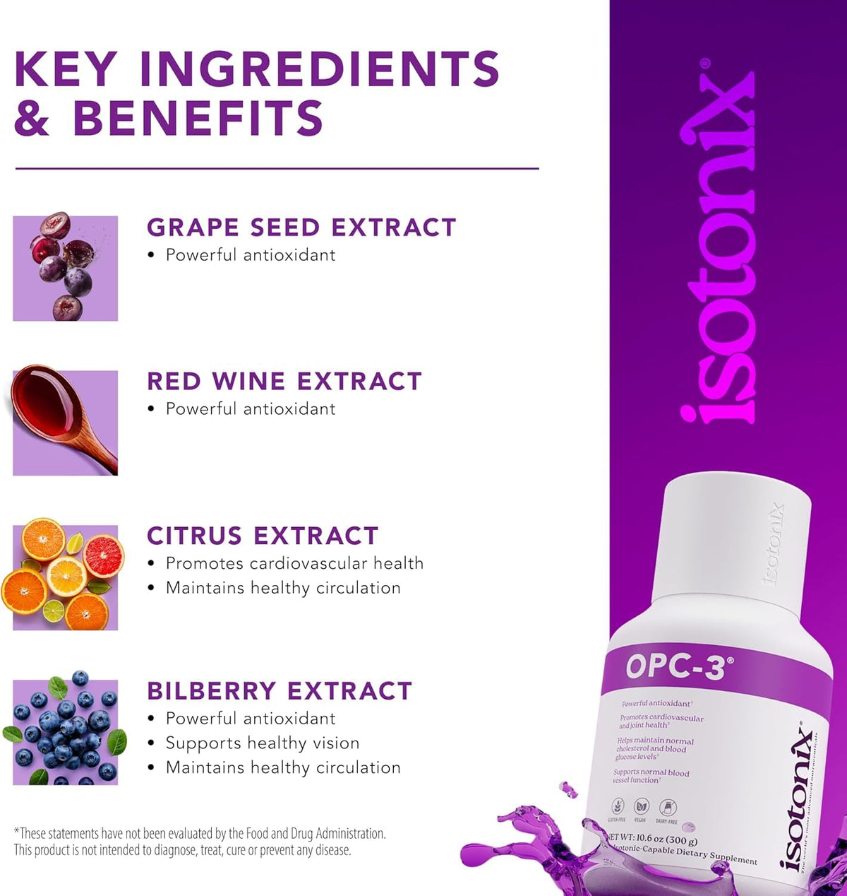 Isotonix OPC-3 étiquette détaillant les ingrédients