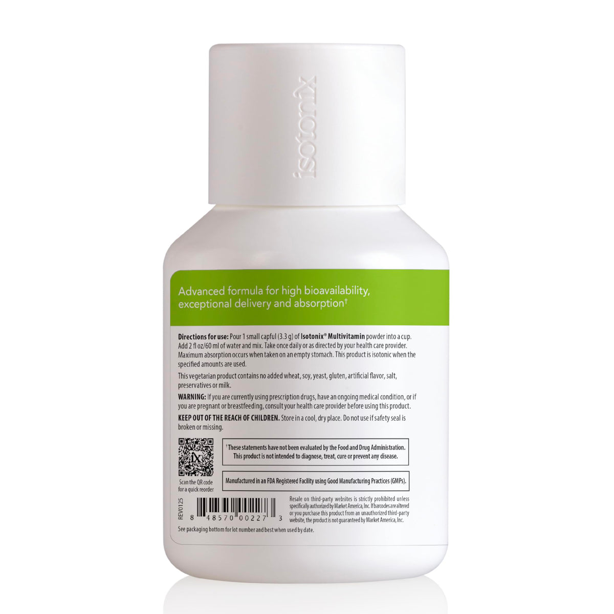 Isotonix Poudre Multivitaminée Sans Fer, vue latérale du produit