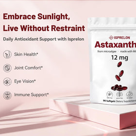 Isprelon Astaxanthin 12mg gélule sur surface blanche