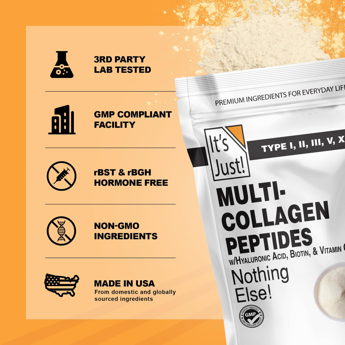 It's Just! Multi Collagen Peptides 590g mélangé dans un verre d'eau