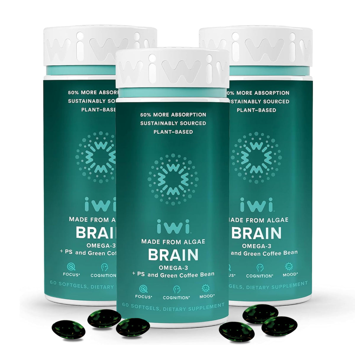 Iwi Brain Omega-3 180 capsules végétaliennes vue de face