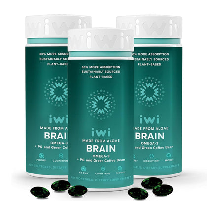 Iwi Brain Omega-3 180 capsules végétaliennes vue de face