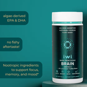 Iwi Brain Omega-3 capsules ouvertes sur une table