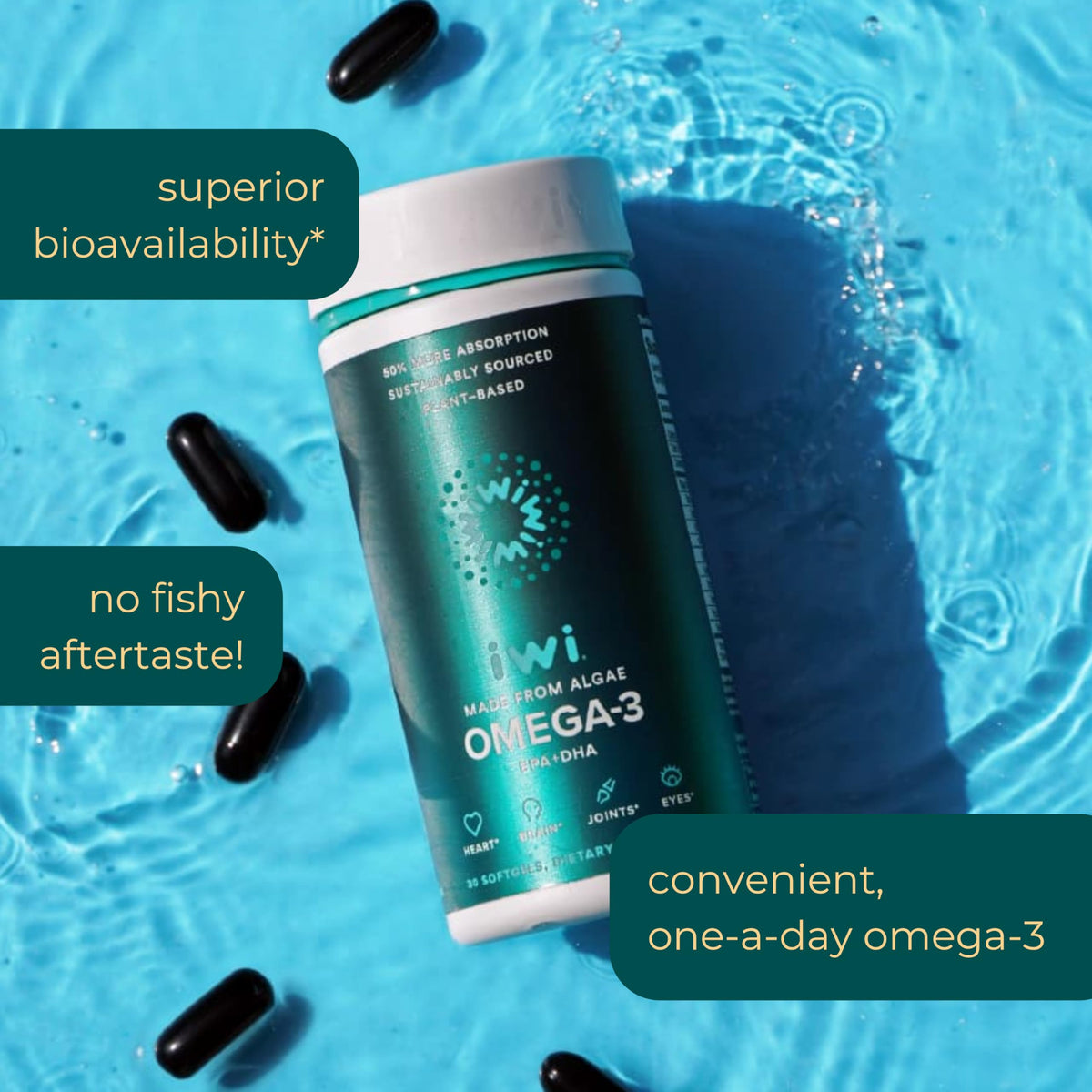 Iwi Omega-3 60 gélules d'algues vue de côté