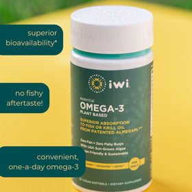 Iwi Omega-3 Essentiel 30 gélules végétales, ingrédients sur l'emballage