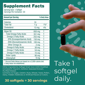 Iwi Omega-3 gélules d'algues avec étiquette descriptive