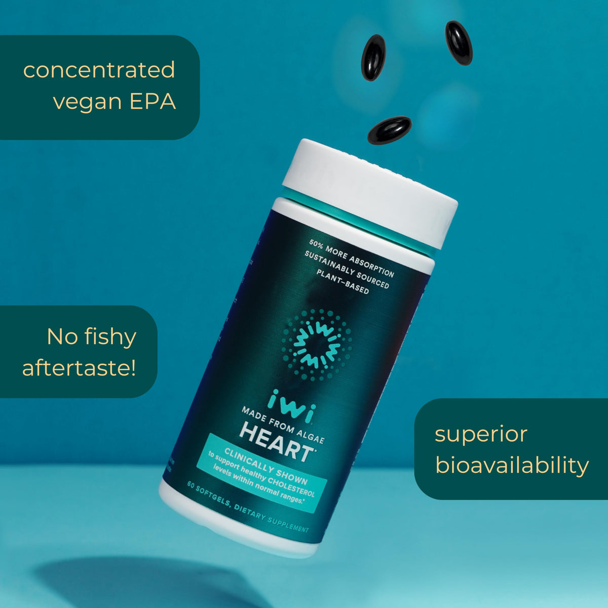 Iwi Omega-3 Végétal 120 gélules, mise en scène avec des éléments naturels