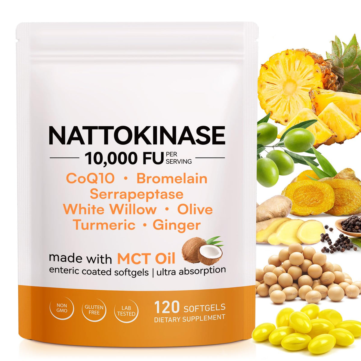 J&H Jasmine&Hyacinth Nattokinase 10 000 FU 120 capsules, vue avant