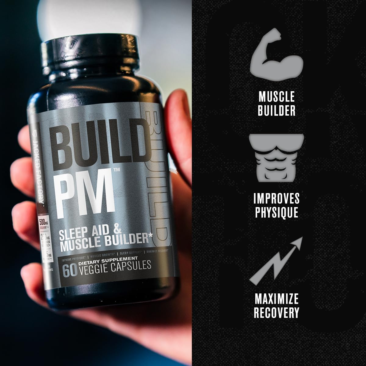 Jacked Factory Build PM capsules sur fond blanc