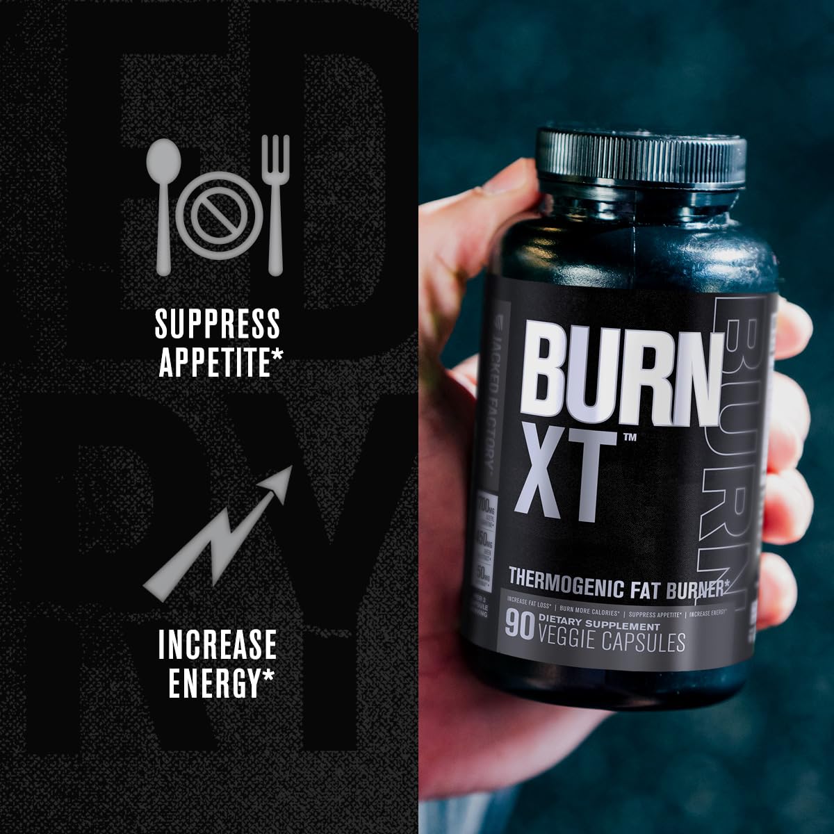 Jacked Factory Burn XT Black flacon sur une surface en bois