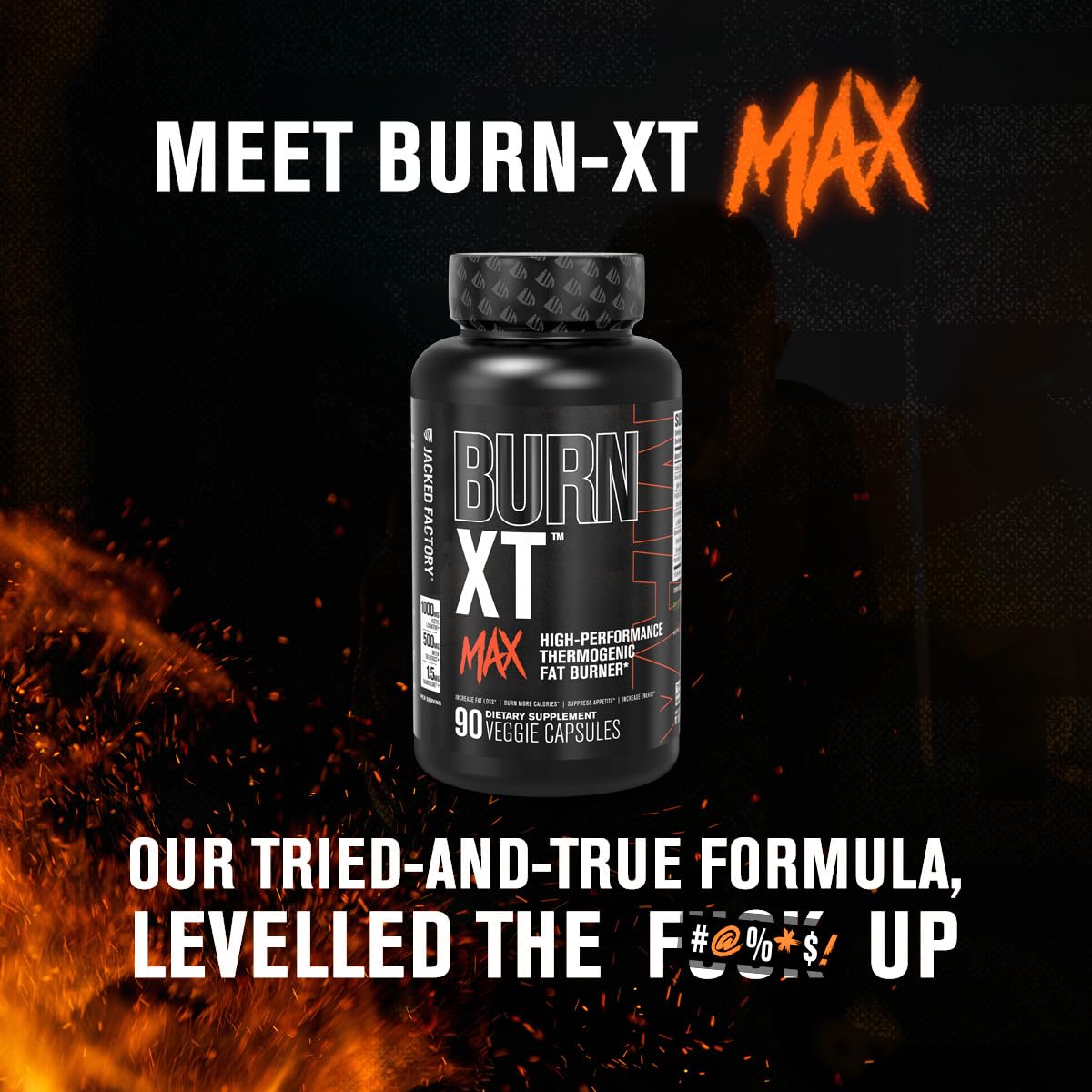 Jacked Factory Burn-XT Max flacon ouvert avec capsules visibles