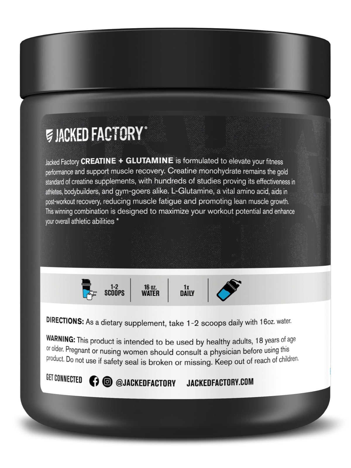 Jacked Factory Créatine + Glutamine en poudre dans un verre