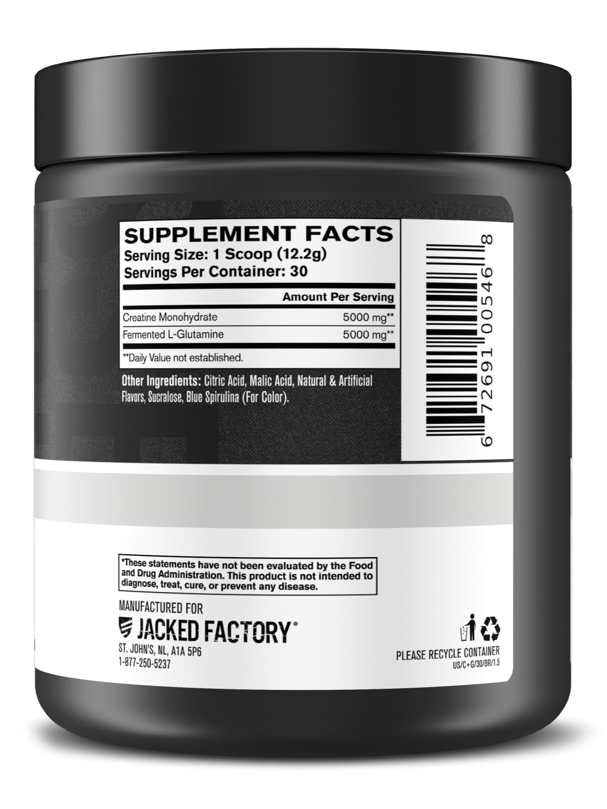 Jacked Factory Créatine + Glutamine étiquetage et informations