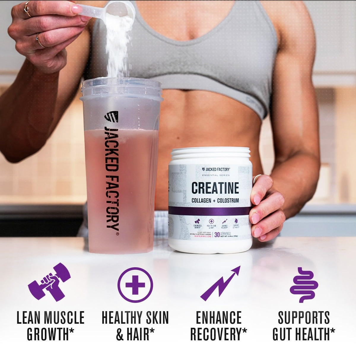 Jacked Factory Créatine pour Femmes, étiquette avec dosage