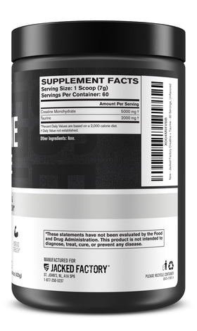 Jacked Factory Créatine + Taurine 5000mg en poudre dans une cuillère