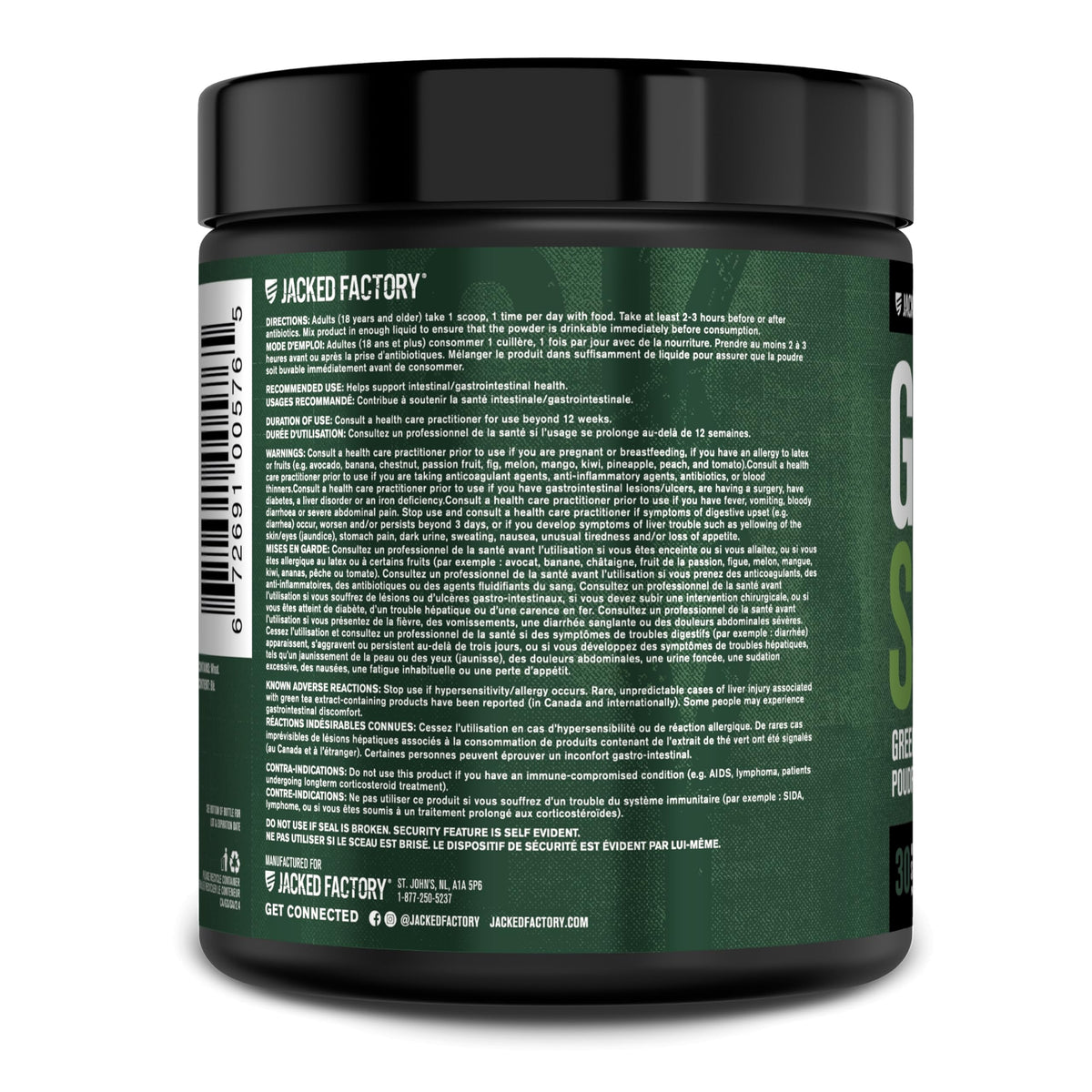 Jacked Factory Green Surge Poudre Superaliment 18g Saveur Pomme Acide en smoothie