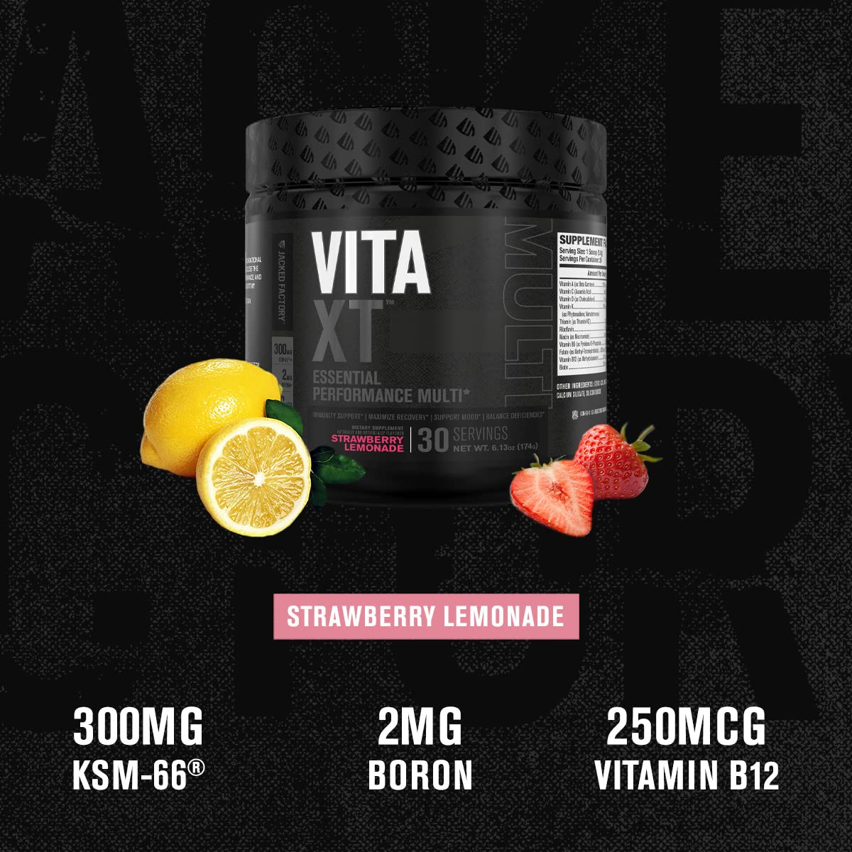 Jacked Factory Vita XT Poudre Multivitaminée 240g - étiquette