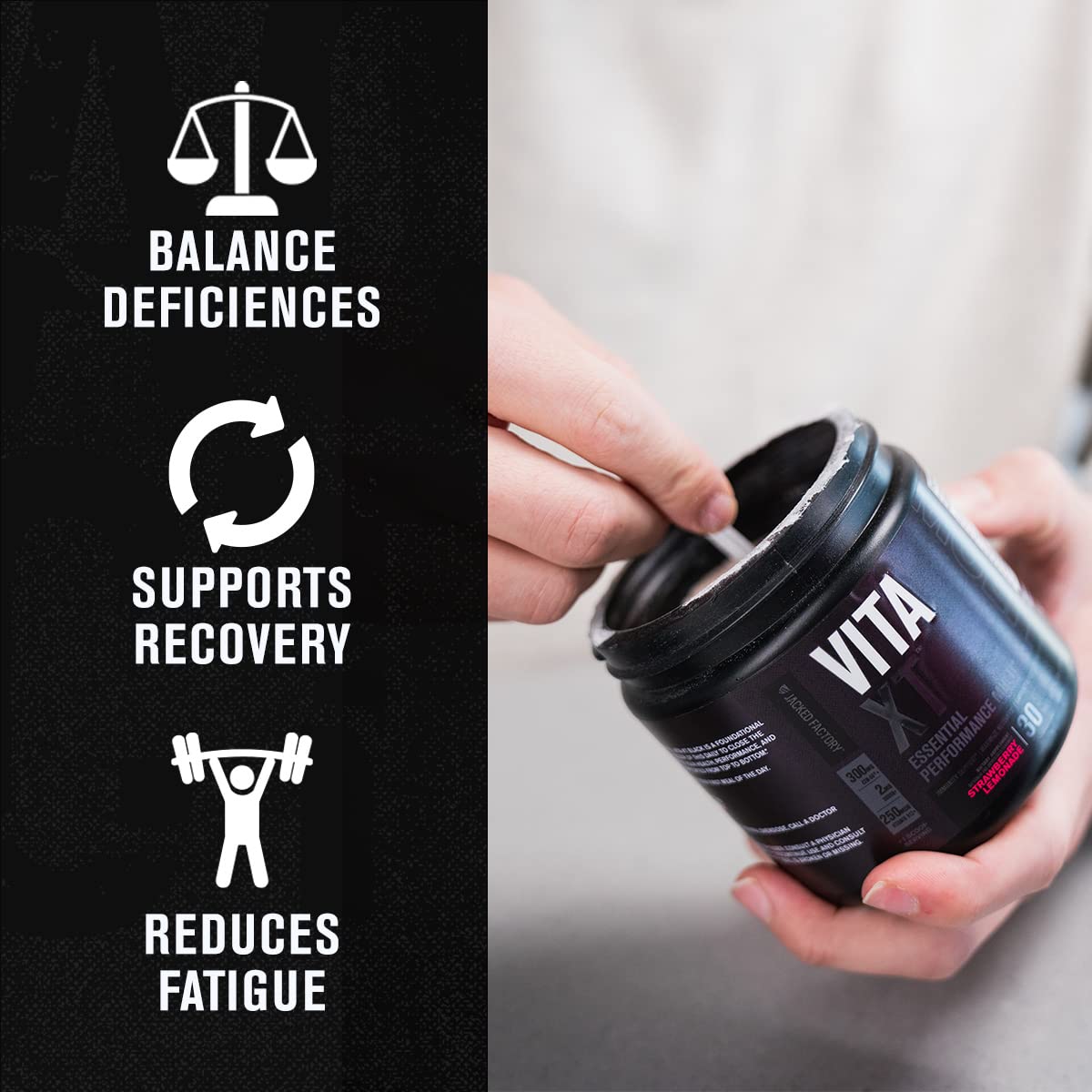 Jacked Factory Vita XT Poudre Multivitaminée 240g - mélange dans un verre