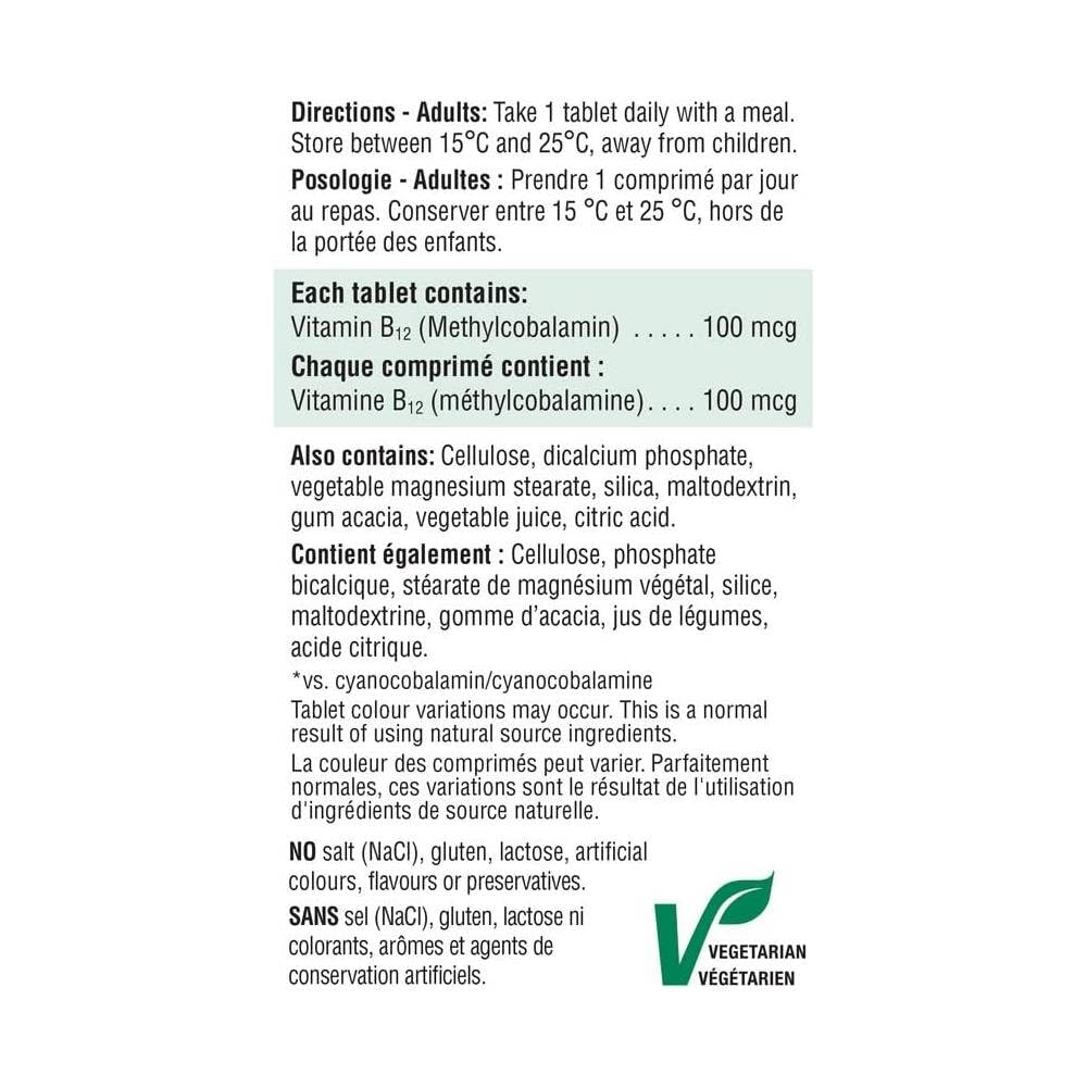 Jamieson B12 100 mcg Methylcobalamin 100 tablettes emballage