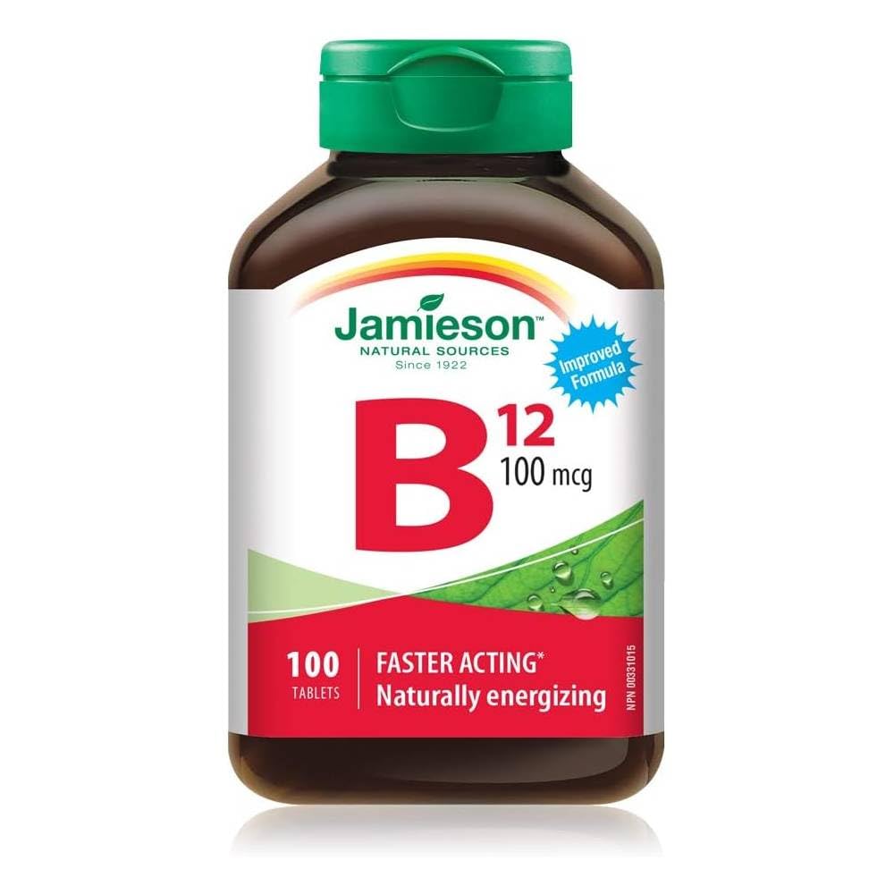 Jamieson B12 100 mcg Methylcobalamin 100 tablettes vue de face