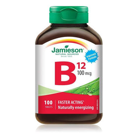Jamieson B12 100 mcg Methylcobalamin 100 tablettes vue de face