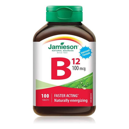 Jamieson B12 100 mcg Methylcobalamin 100 tablettes vue de face