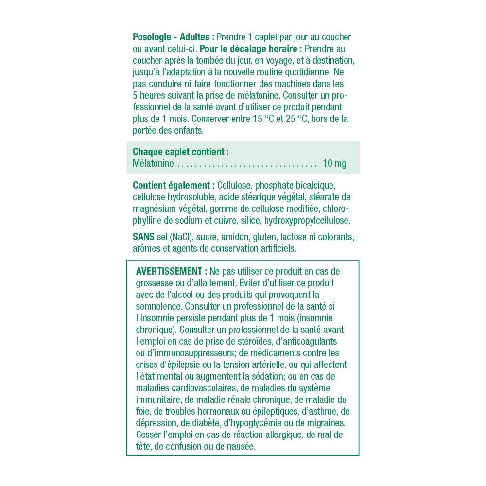Jamieson Mélatonine 10mg emballage avec dimensions