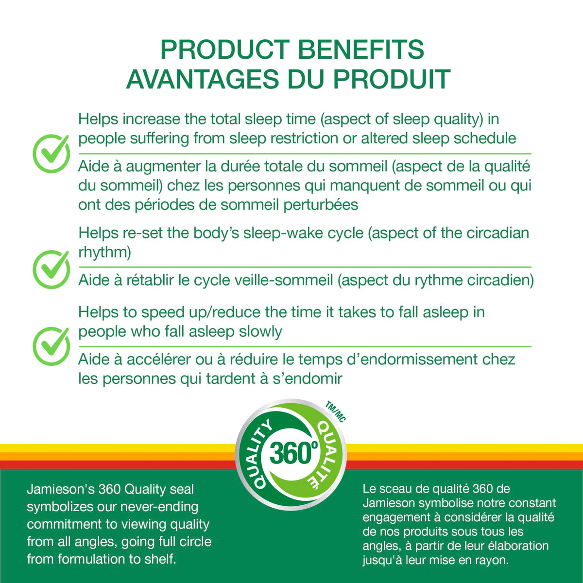 Jamieson Mélatonine 10mg étiquette avec ingrédients