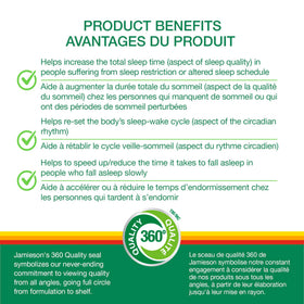 Jamieson Mélatonine 10mg étiquette avec ingrédients