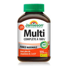 Jamieson Multivitamine Complète Max Force, emballage avec informations nutritionnelles