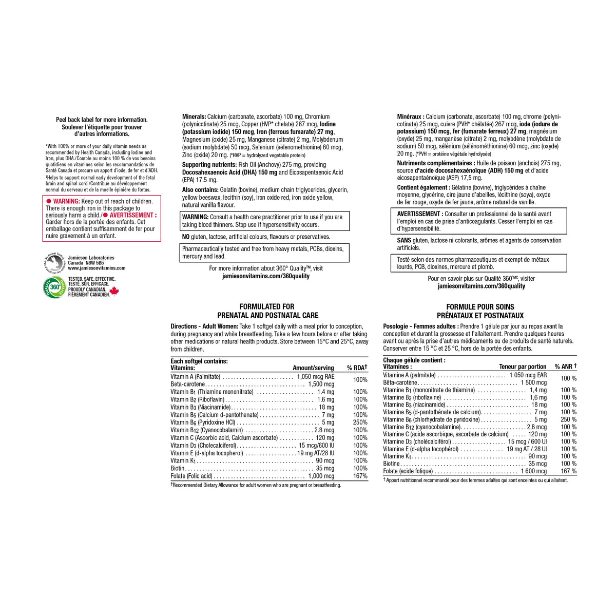 Jamieson Multivitamine Prénatale Complète gélules ouvertes