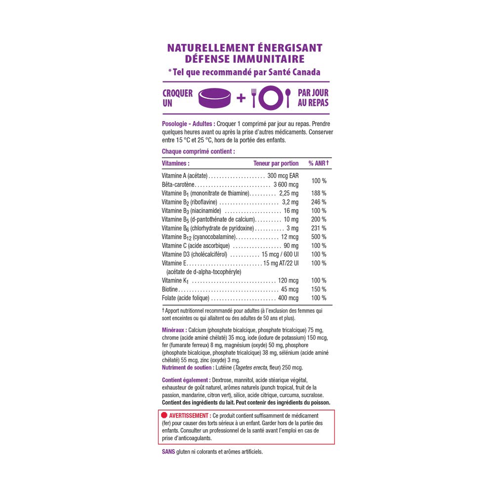Jamieson Multivitamines Mâchables - vue arrière de l'emballage