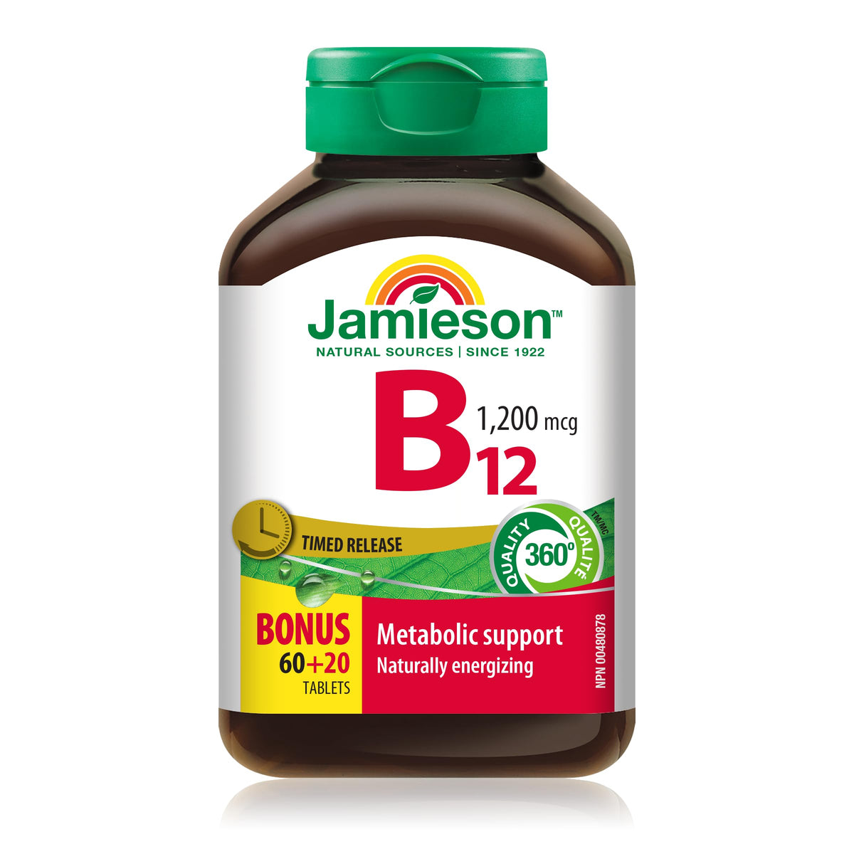 Jamieson Vitamine B12 1200mcg boîte avant avec 80 comprimés