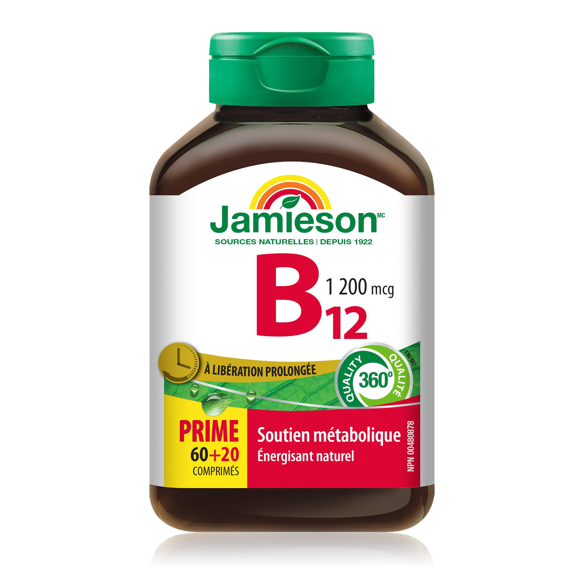 Jamieson Vitamine B12 1200mcg comprimé sur fond blanc