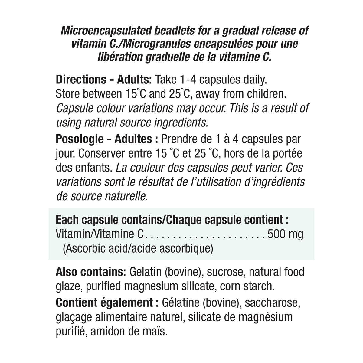 Jamieson Vitamine C 500 mg capsule vue de côté
