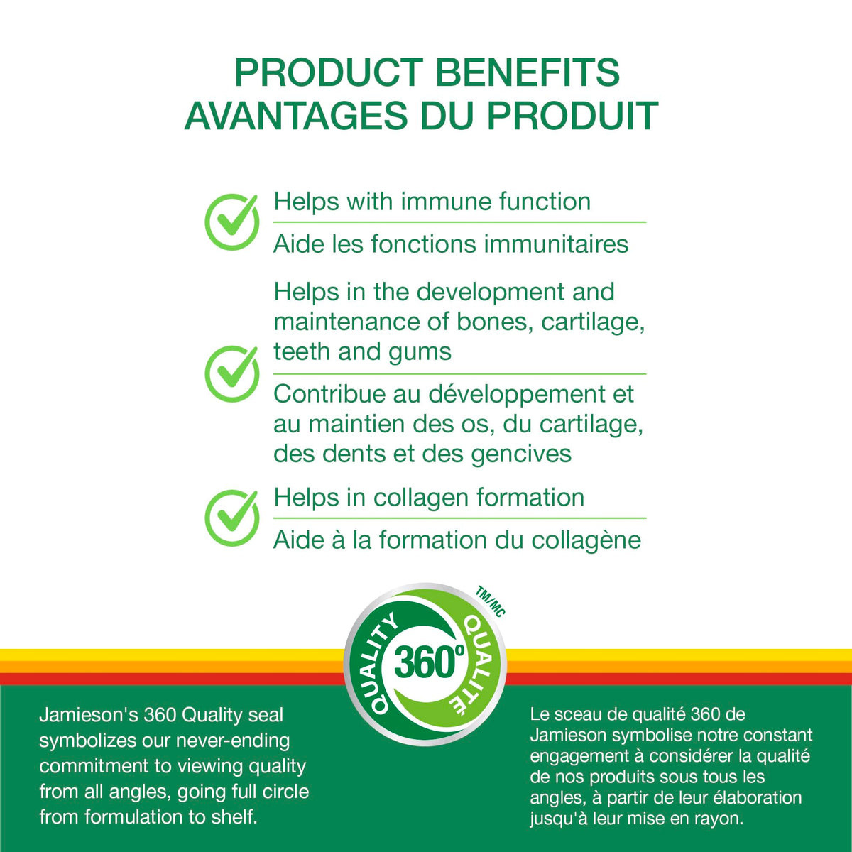 Jamieson Vitamine C Orange 500mg 120 comprimés sur une table